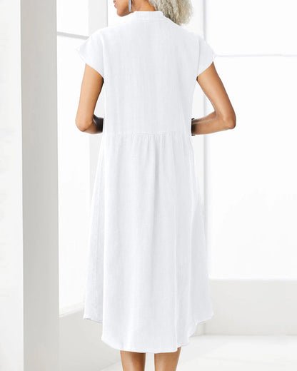 Stand collar dress with single breasted pocket