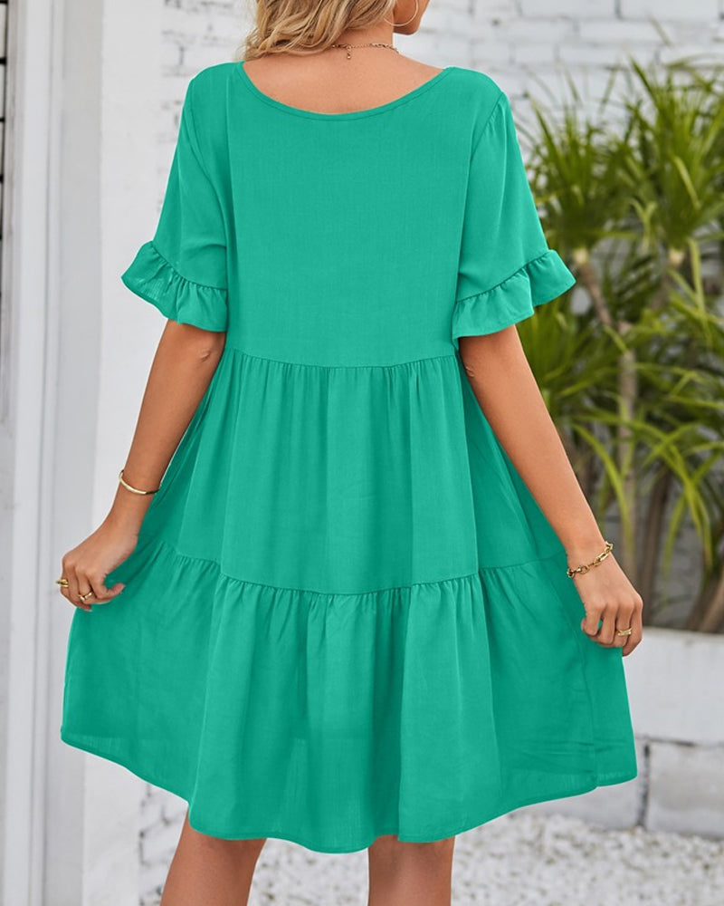 V-neck Dress with Ruffle Sleeves