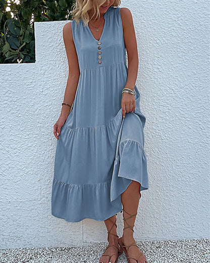 Sleeveless Casual Dress in Solid Color