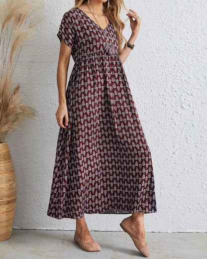 V-neck short sleeve maxi dress