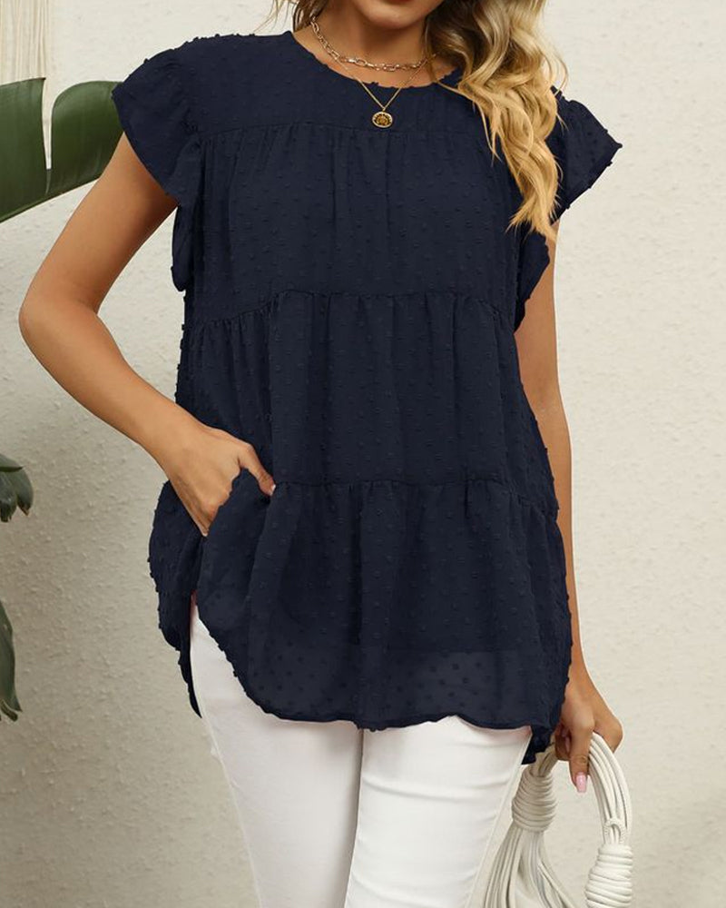 Solid Ruffle Color Arm Blouse