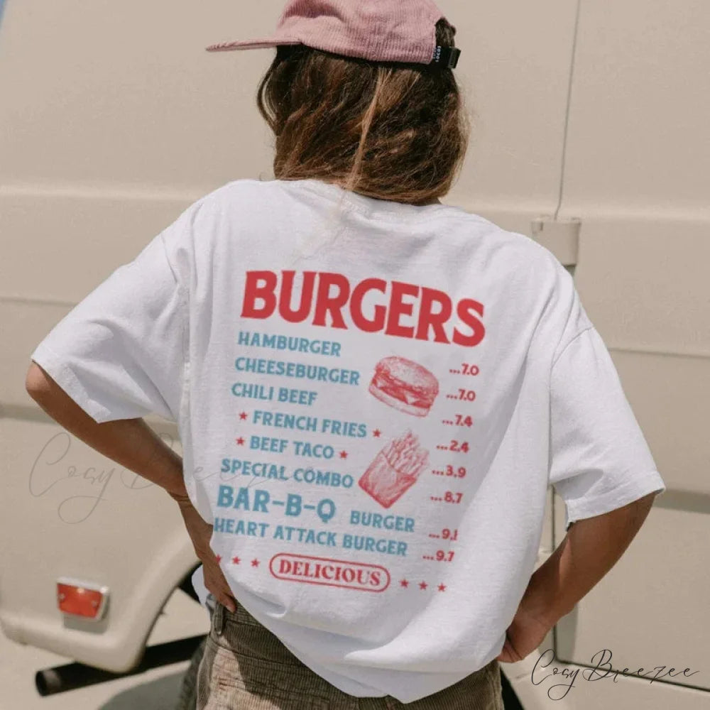 90s Classic Burger Back Print Tee WHITE / S t-shirt-250223