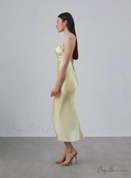90s Forever Cowl Neck Graceful Maxi Silk Slip Dress 30 Days / 2 / XS / Yellow