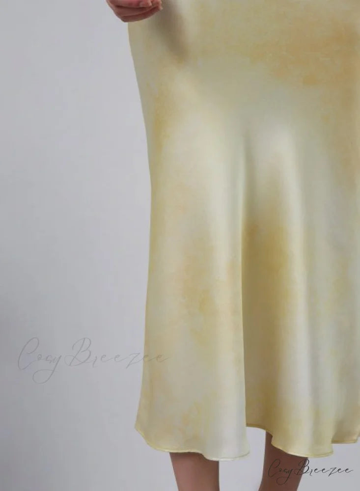 90s Forever Cowl Neck Graceful Maxi Silk Slip Dress