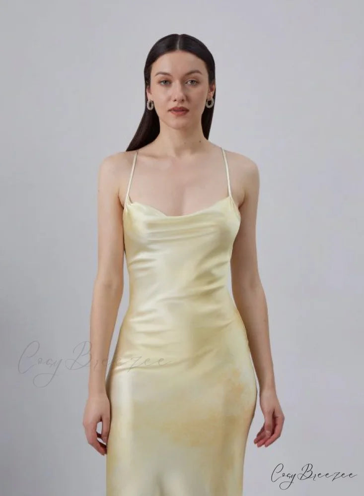 90s Forever Cowl Neck Graceful Maxi Silk Slip Dress 8 Days / 2 / XS / Yellow