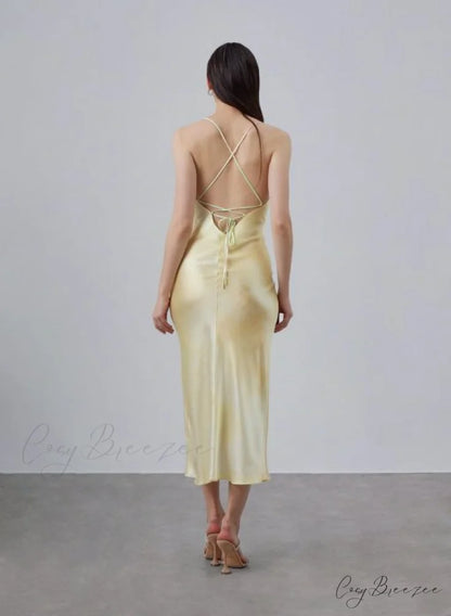 90s Forever Cowl Neck Graceful Maxi Silk Slip Dress Buy Now / 2 / XS / Yellow