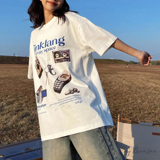90s Nostalgic Cotton Harajuku T-shirt WHITE / S t-shirt-250223