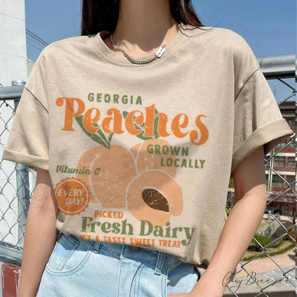 90s Nostalgic Peach Classic T-shirt Khaki / S t-shirt-250223