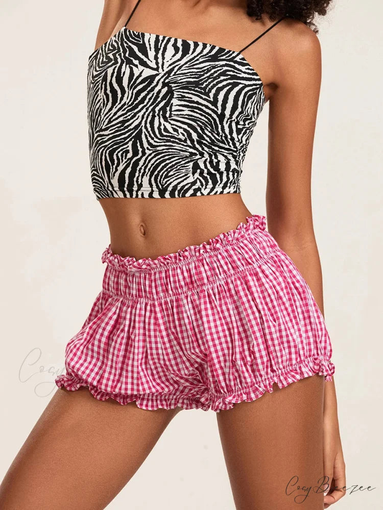 90s Plaid Lantern Bloomer Shorts short-250223