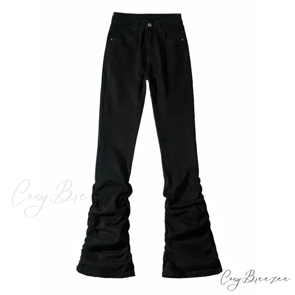 90s Retro Ruched Flare Halloween Pants Black / S