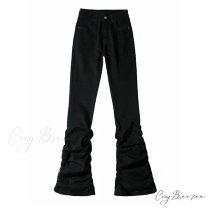 90s Retro Ruched Flare Halloween Pants Black / S