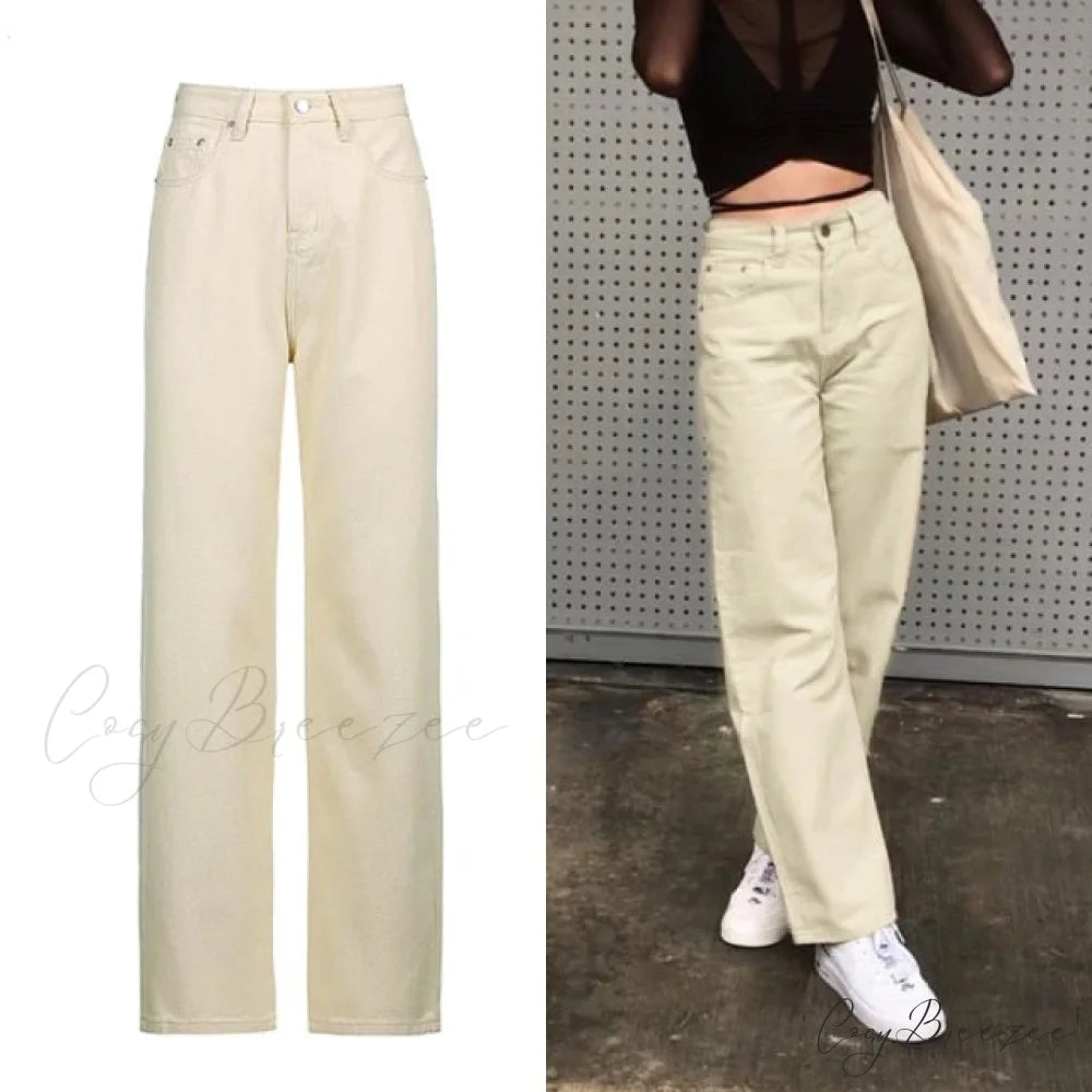 90s Women Waist Low Cargo Wide Pants Straight Jeans Baggy Y2K Denim Pockets Brown Leg Streetwear Vintage Trousers Beige