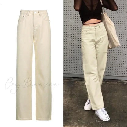 90s Women Waist Low Cargo Wide Pants Straight Jeans Baggy Y2K Denim Pockets Brown Leg Streetwear Vintage Trousers Beige