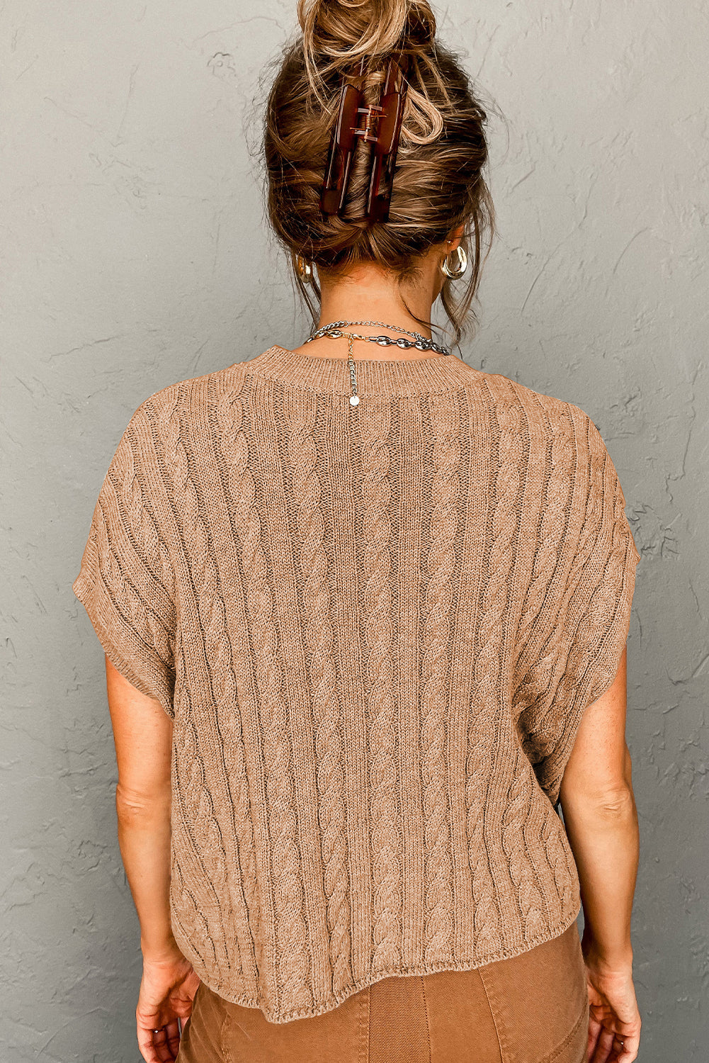 Arm French Knit Beige Brief Cable Sweater