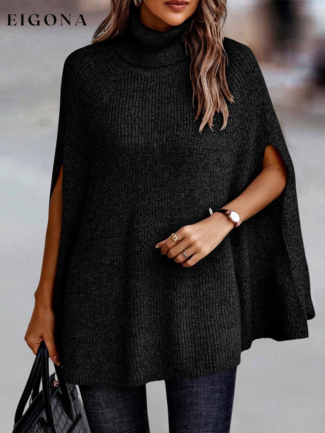 Cosybreezee - Turtleneck Dolman Sleeve Poncho Fashion Sweater