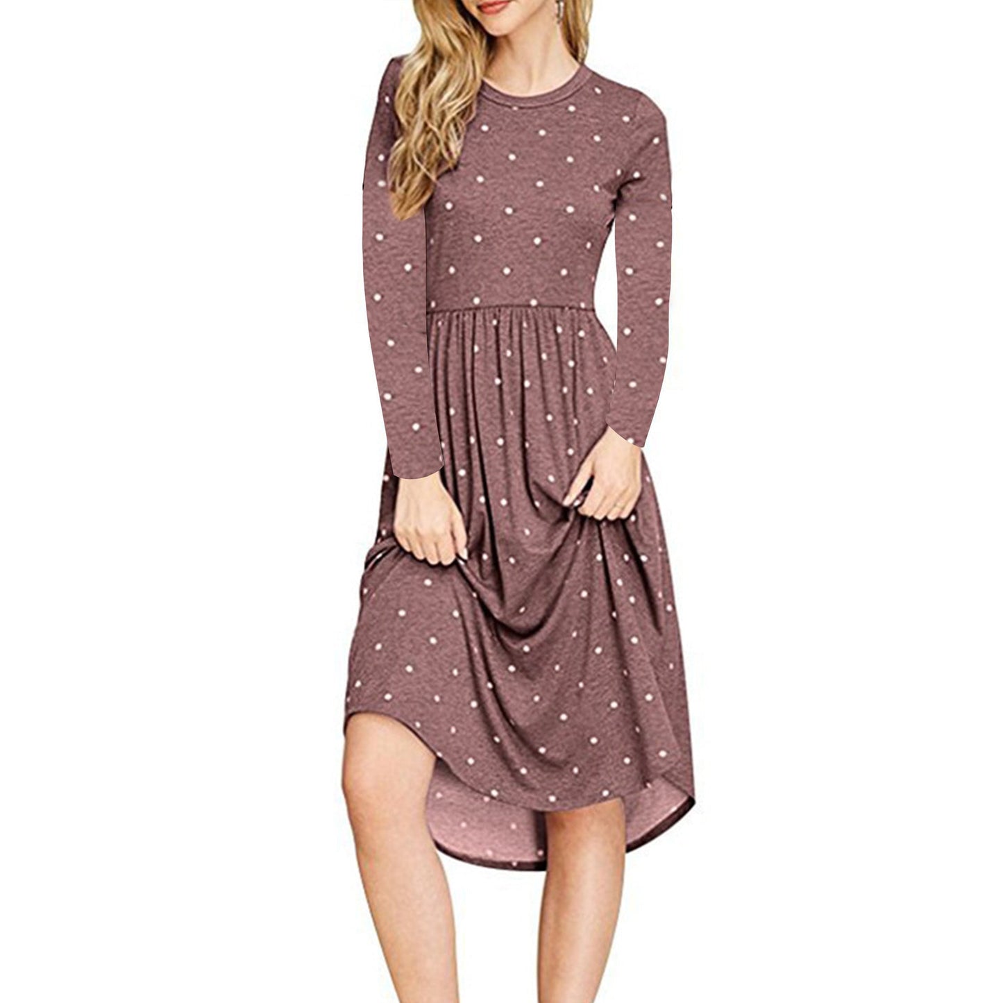 Summer Women's Polka Dot Midi Dress with Pleated Pocket