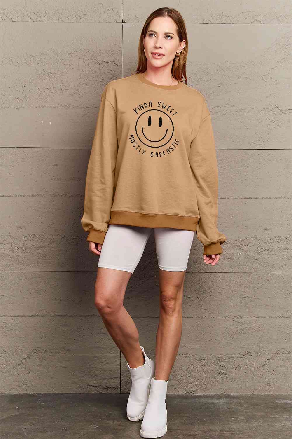 Size Full Face - Smiling Simply Graphic Sweatshirt Love