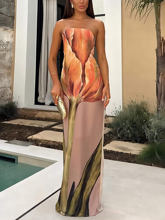 Stylish Graffiti Print Charming Sleeveless Off-Shoulder Maxi Dress