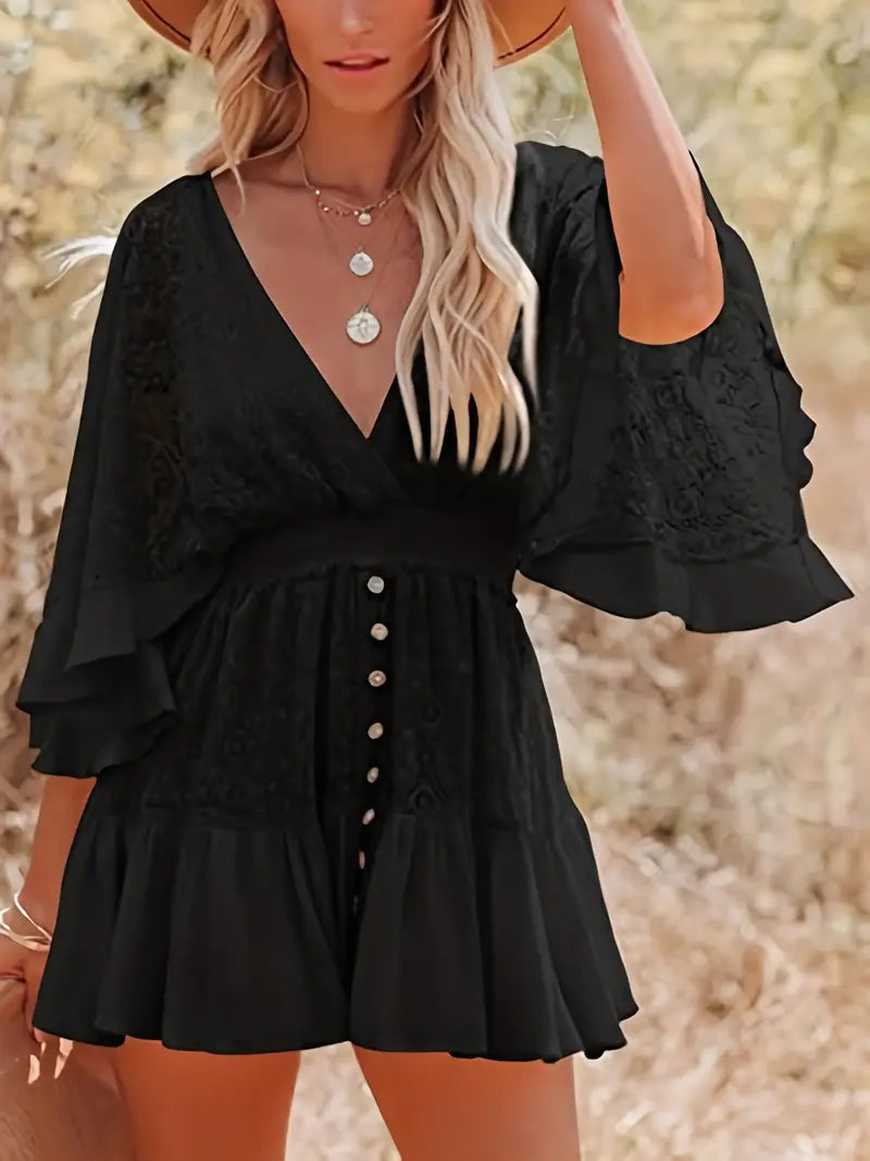 Lace Short Mini Summer Dress with Bat Sleeve