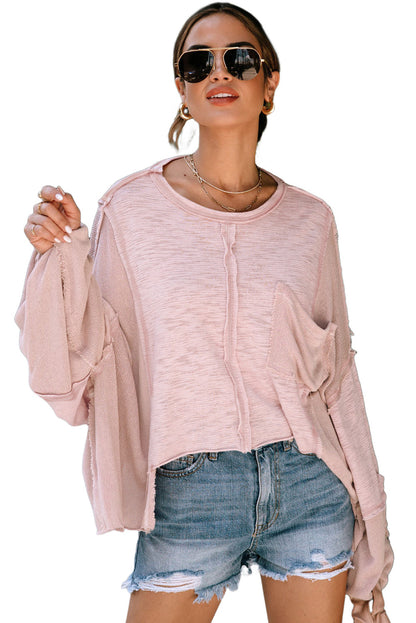 and Top Chest Exposed Pocket Loose Seam Oversized with Pink Sleeves