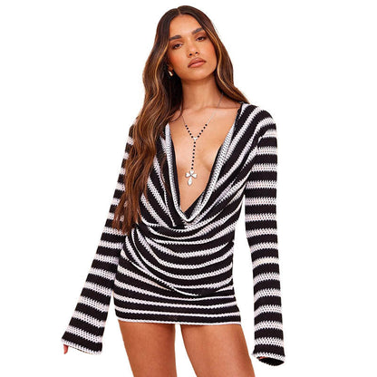 Ellen Deep V Neck Striped Two Piece Set