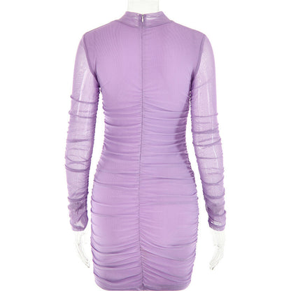 Mary Turtleneck Long Sleeve Ruched Mini Dress