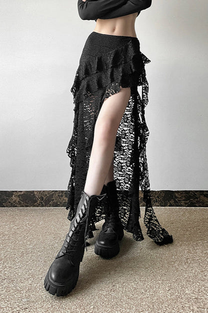 Wavy Lace Ruffle Trim Skirt