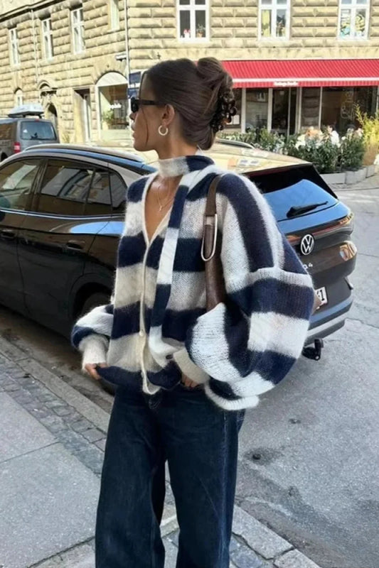 Y2K Striped Loose Cardigan Sweater
