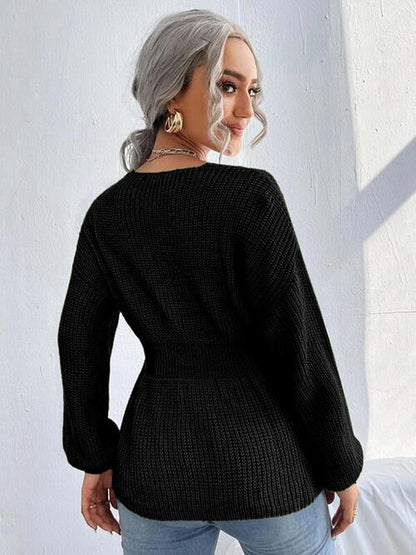 Shoulder Arm Knit Notched Dropped Top with Long Detail