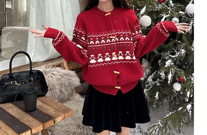 Sweet Christmas Horn Button Cardigan