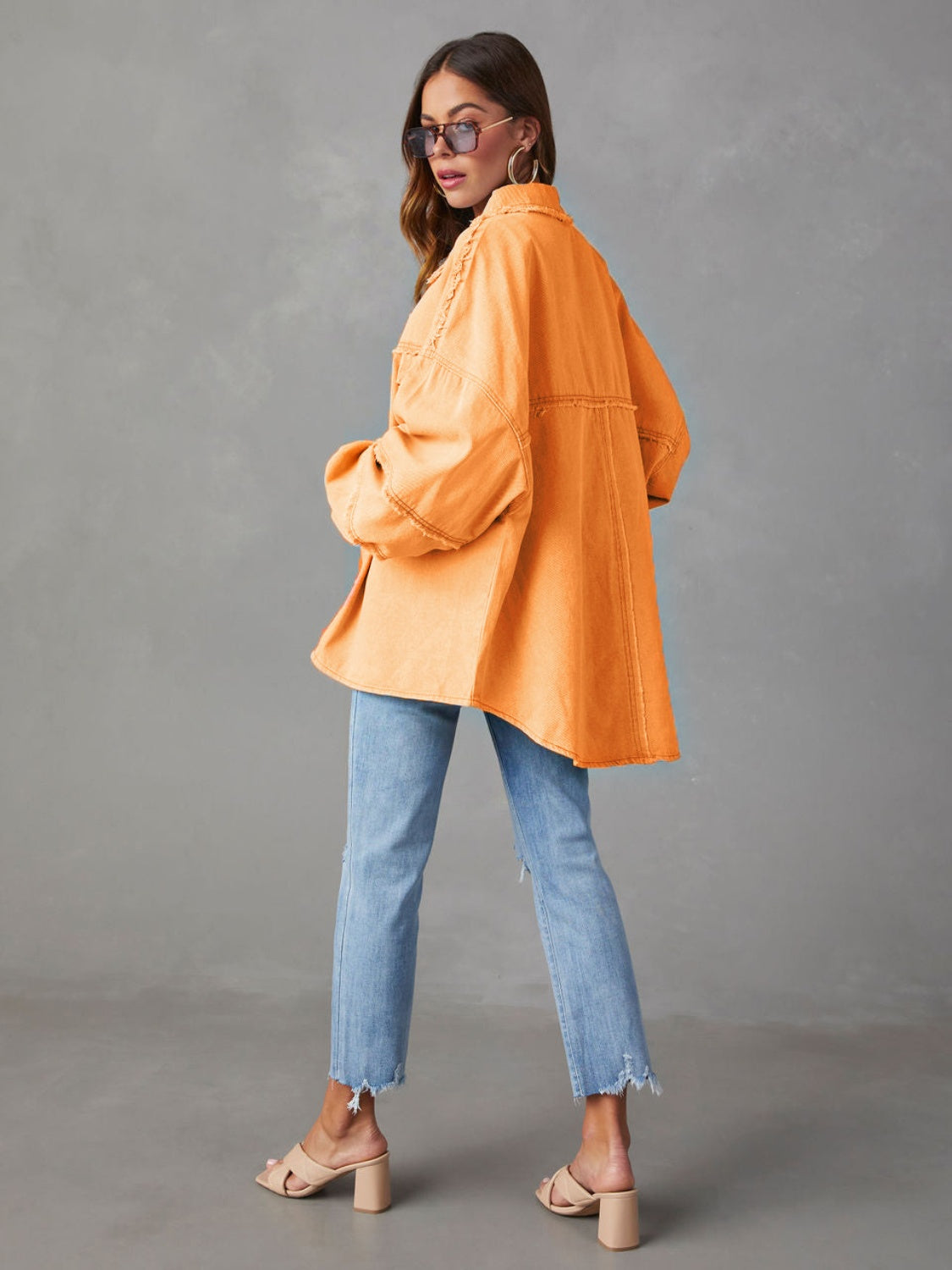 with Raw Jacket Dropped Hem Shoulder