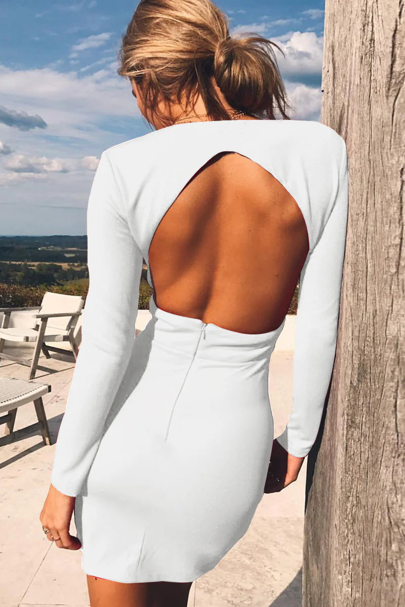 Deep V Backless Short Sleeve Autumn Party Dress