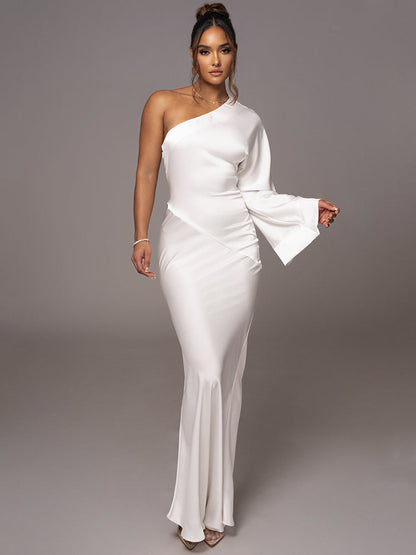 Valerie Satin One Shoulder Sexy Maxi Dress