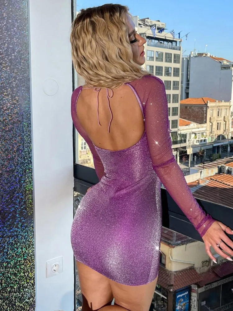 Sparkling Mesh Wrap Mini Dress