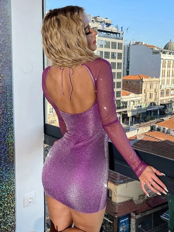 Sparkling Mesh Wrap Mini Dress