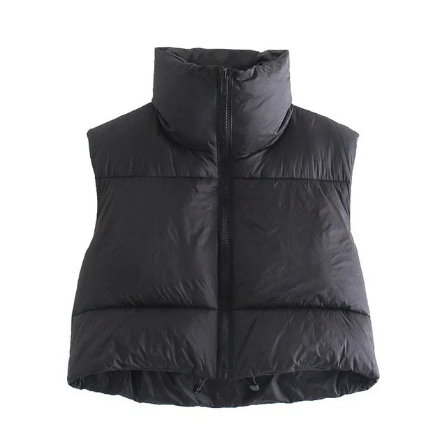 Autumn Winter Short Cotton Down Vest Stand-up Collar Warm Quilted Outdoor Travel Jacket Coat