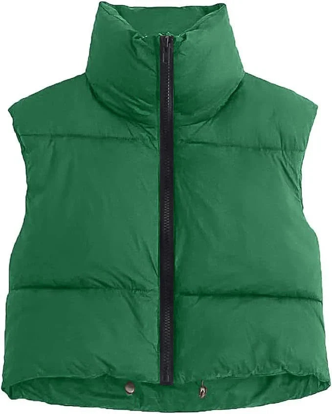 Autumn Winter Short Cotton Down Vest Stand-up Collar Warm Quilted Outdoor Travel Jacket Coat