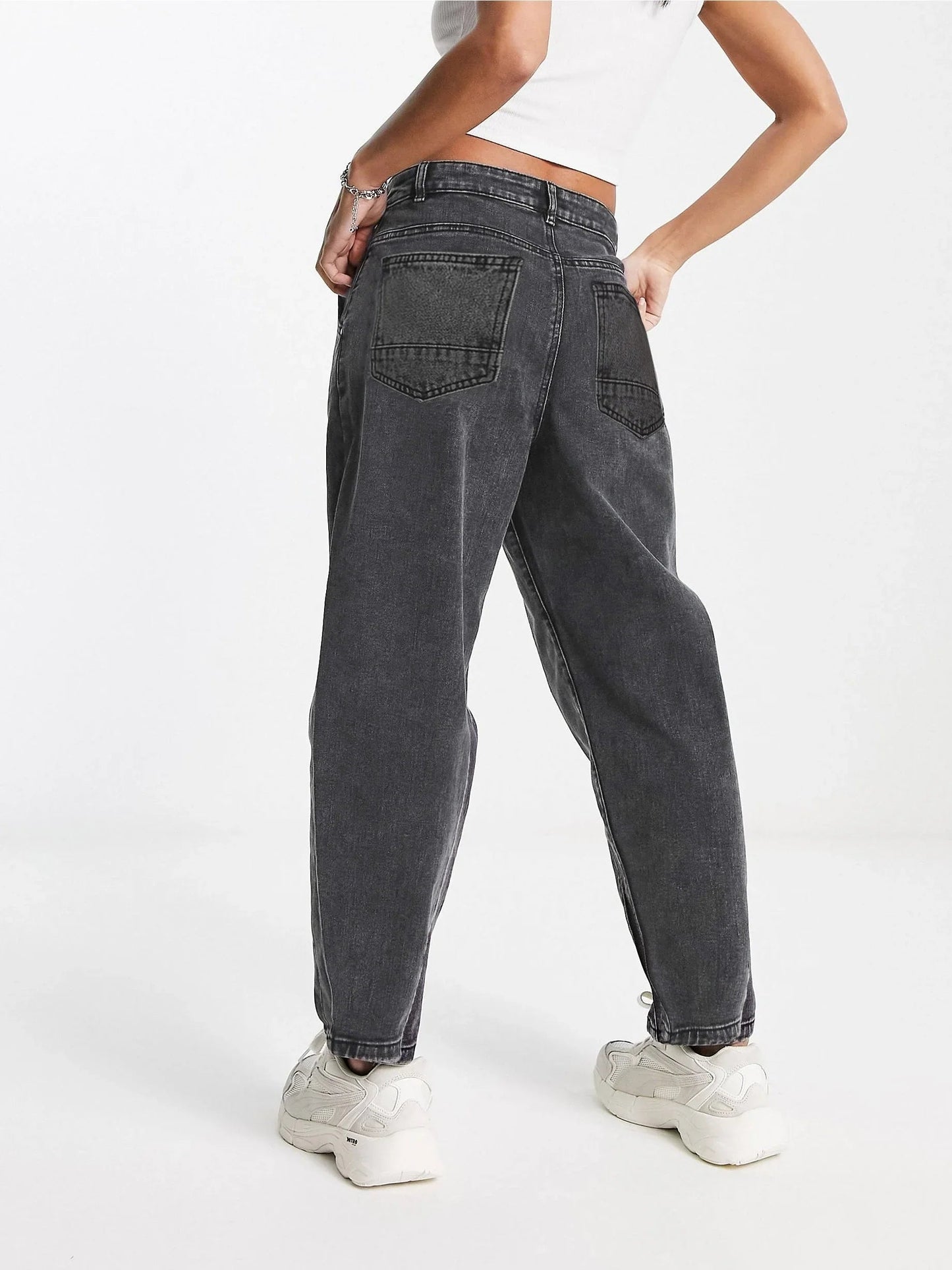 Autumn Black Washed Casual Tapered Slant Pockets Straight Legs Mom Denim