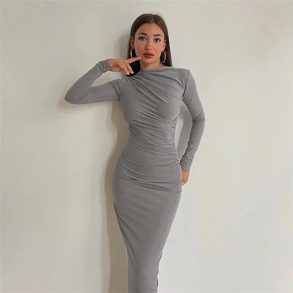 Autumn Ruched Long Slinky Sexy Birthday Robes Midi Dress