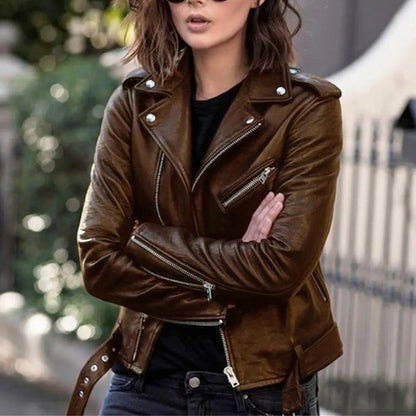 Autumn Short Solid Biker Thin Cool Faux Leather Jacket