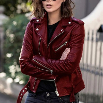 Autumn Short Solid Biker Thin Cool Faux Leather Jacket