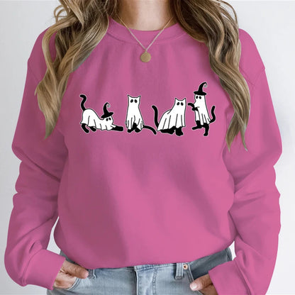 Autumn Ghost Cat Graphic Comfortable Hoodie