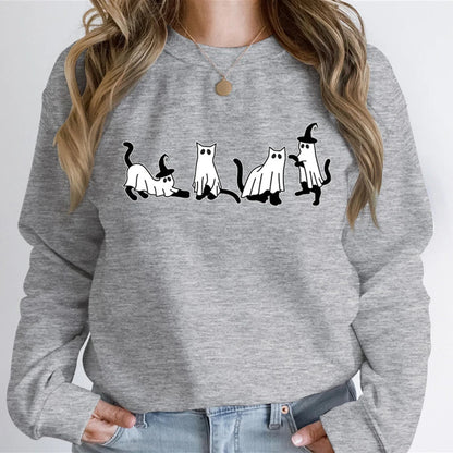 Autumn Ghost Cat Graphic Comfortable Hoodie