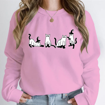 Autumn Ghost Cat Graphic Comfortable Hoodie