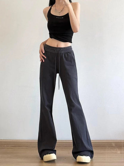 Sweatpants Low-waisted Black Grey Drawstring Flare Streetwear Quality Pants