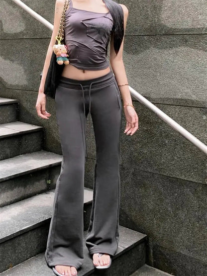 Sweatpants Low-waisted Black Grey Drawstring Flare Streetwear Quality Pants