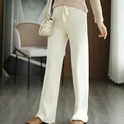 New Merino Wool Ladies High Waist Wide Leg Casual Loose Pants