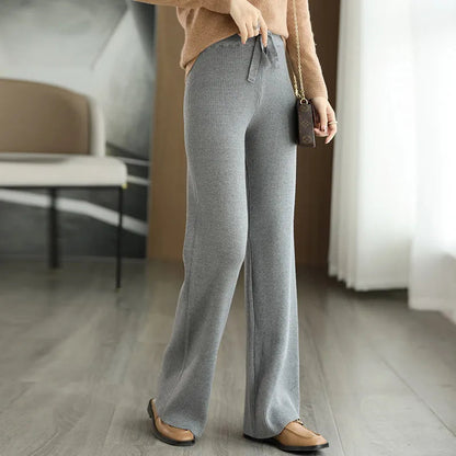 New Merino Wool Ladies High Waist Wide Leg Casual Loose Pants