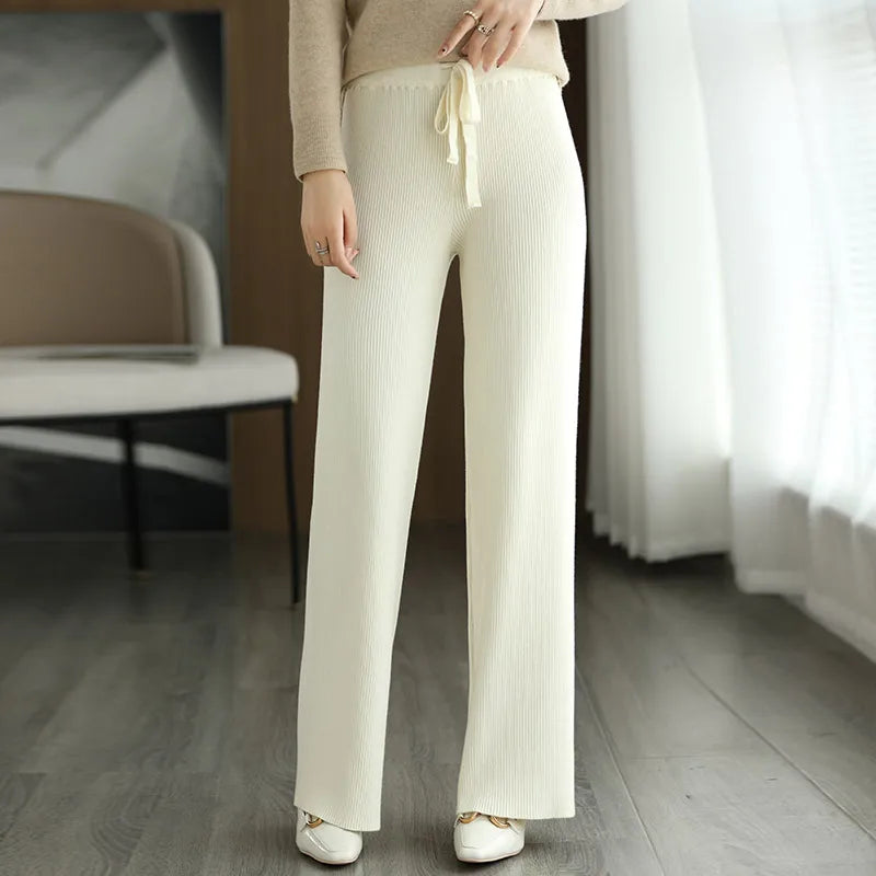 New Merino Wool Ladies High Waist Wide Leg Casual Loose Pants