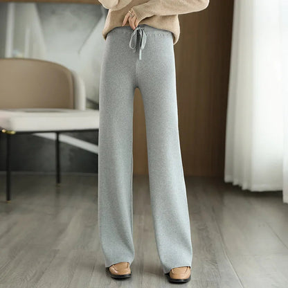 New Merino Wool Ladies High Waist Wide Leg Casual Loose Pants